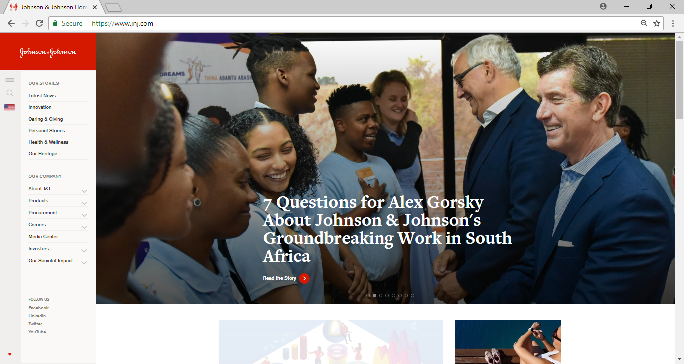 Johnson & Johnson feature article: '5 Questions for Alex Gorsky About Johnson & Johnson's Groundbreaking Work in South Africa', illustrated with Jonathan's photography